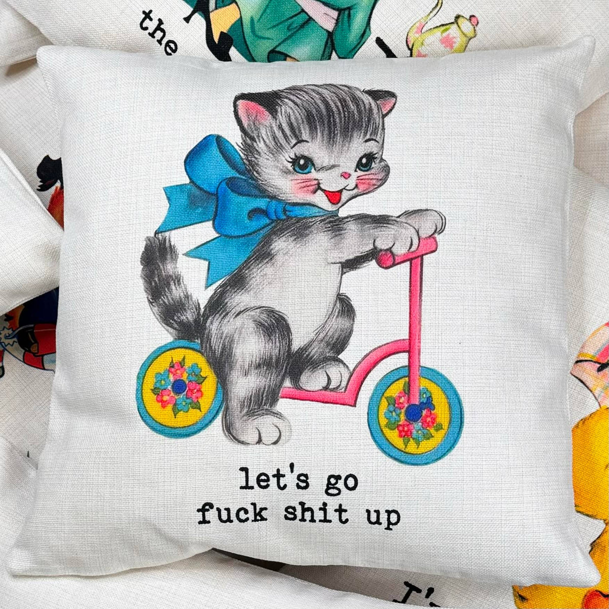 Let's Go Funny Vintage Pillow, Funny Pillow, Decor