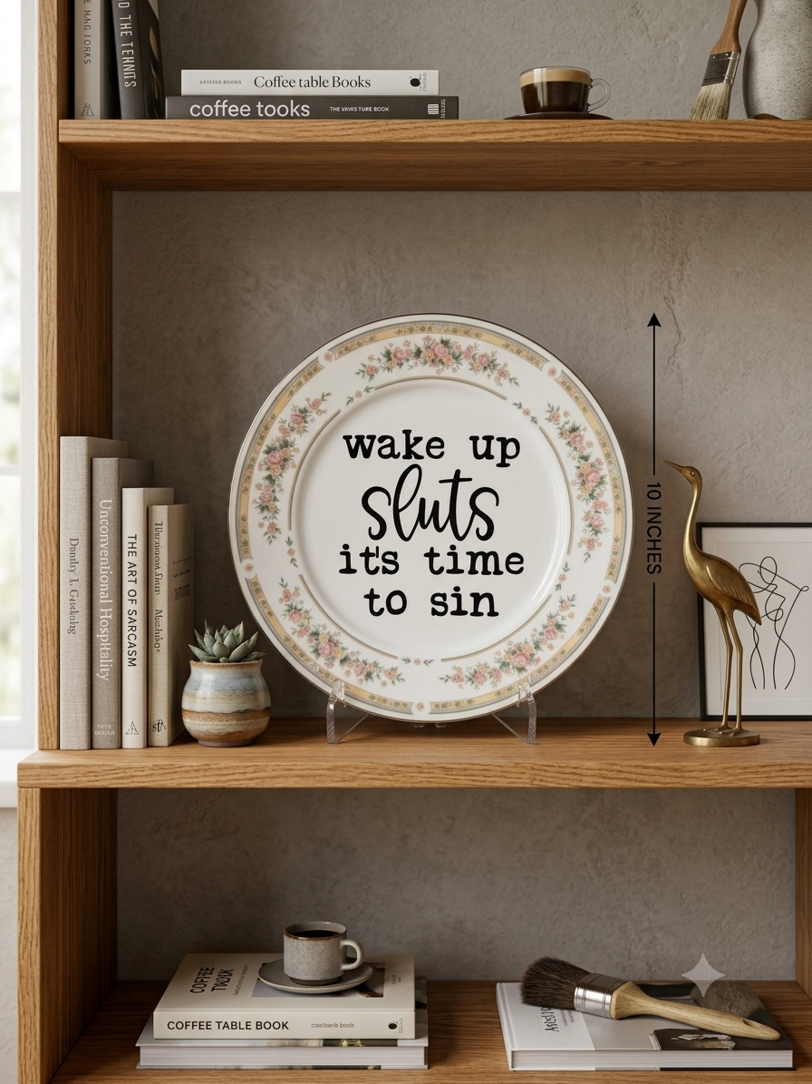 Upcycled & Unfiltered: "Wake Up Sluts It's Time To Sin" 10" Vintage Plate - Hilarious Girls Trip & Brunch Decor