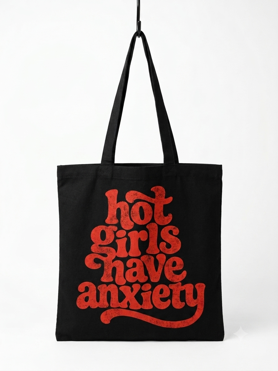 Hot Girls Have Anxiety Cotton Tote Bag | Funny Aesthetic Canvas Shopping Bag