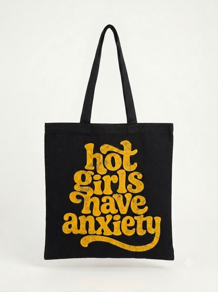 Hot Girls Have Anxiety Cotton Tote Bag | Funny Aesthetic Canvas Shopping Bag